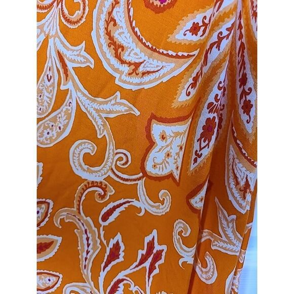 Loft Paisley Tie Waist Midi Dress Sleeveless Calypso Orange, Spring Beachy | L - Picture 13 of 14